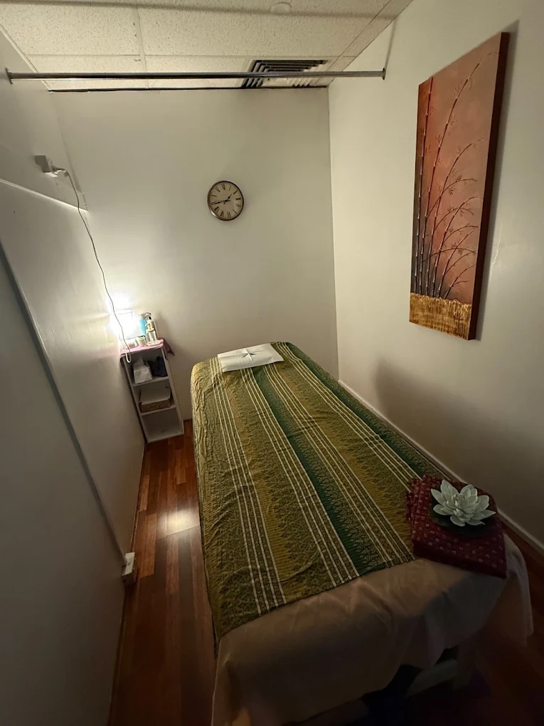 Warm, inviting massage treatment room
